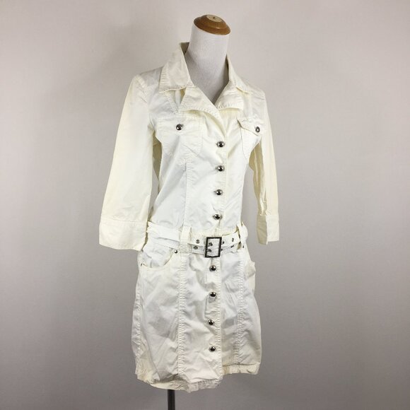 COMME CA ISM Ivory Belted 3/4-Long Sleeve Button Dress - Picture 1 of 16